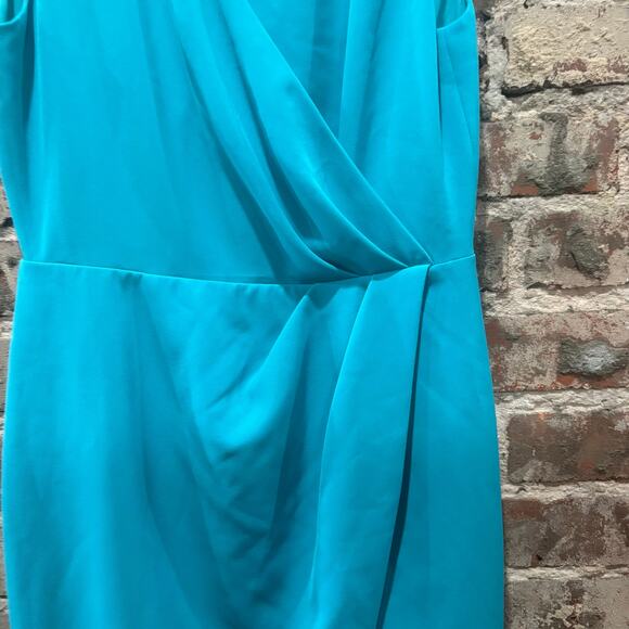BLACK HALO Nora Teal Blue Sleeveless Sheath Faux Wrap Dress Size 10 - Picture 8 of 10